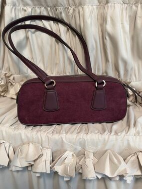 Suede Shoulder Bag in Burgundy